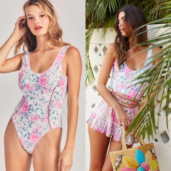 LoveShackFancy NWT Mikkel One Piece PRIMROSE PINKBERRY Swimsuit Size Large - Picture 1 of 16